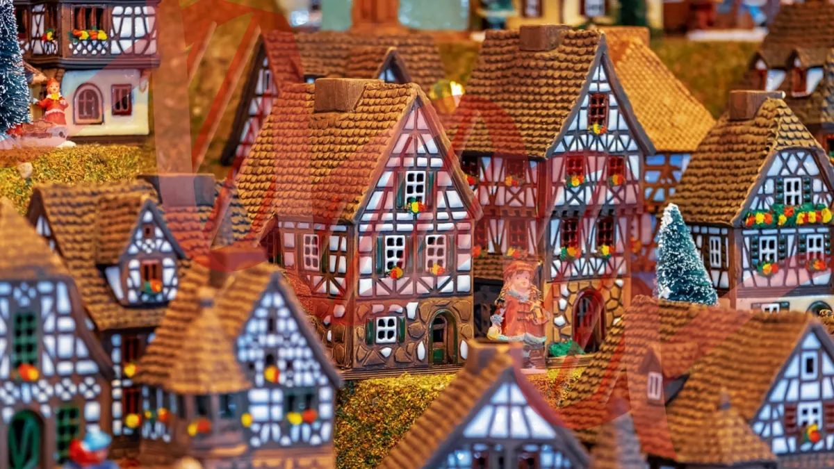 Holiday Ceramic Houses Village with DNA Overlay