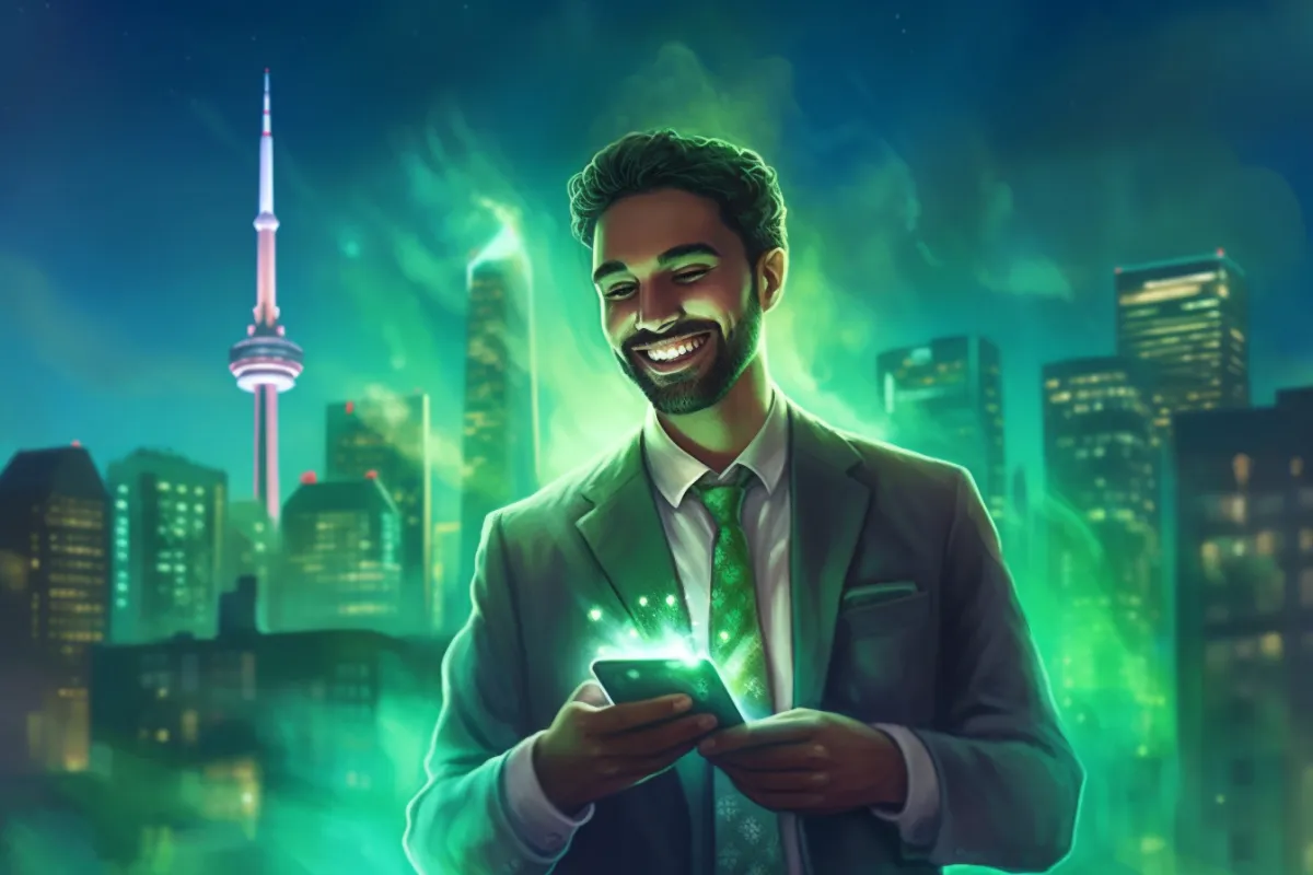 Busy Real Estate Agent In Toronto In Front of CN Tower Closing Deals