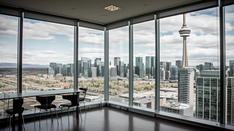 Calgary Skyline Through Office Window Digital Design Agency