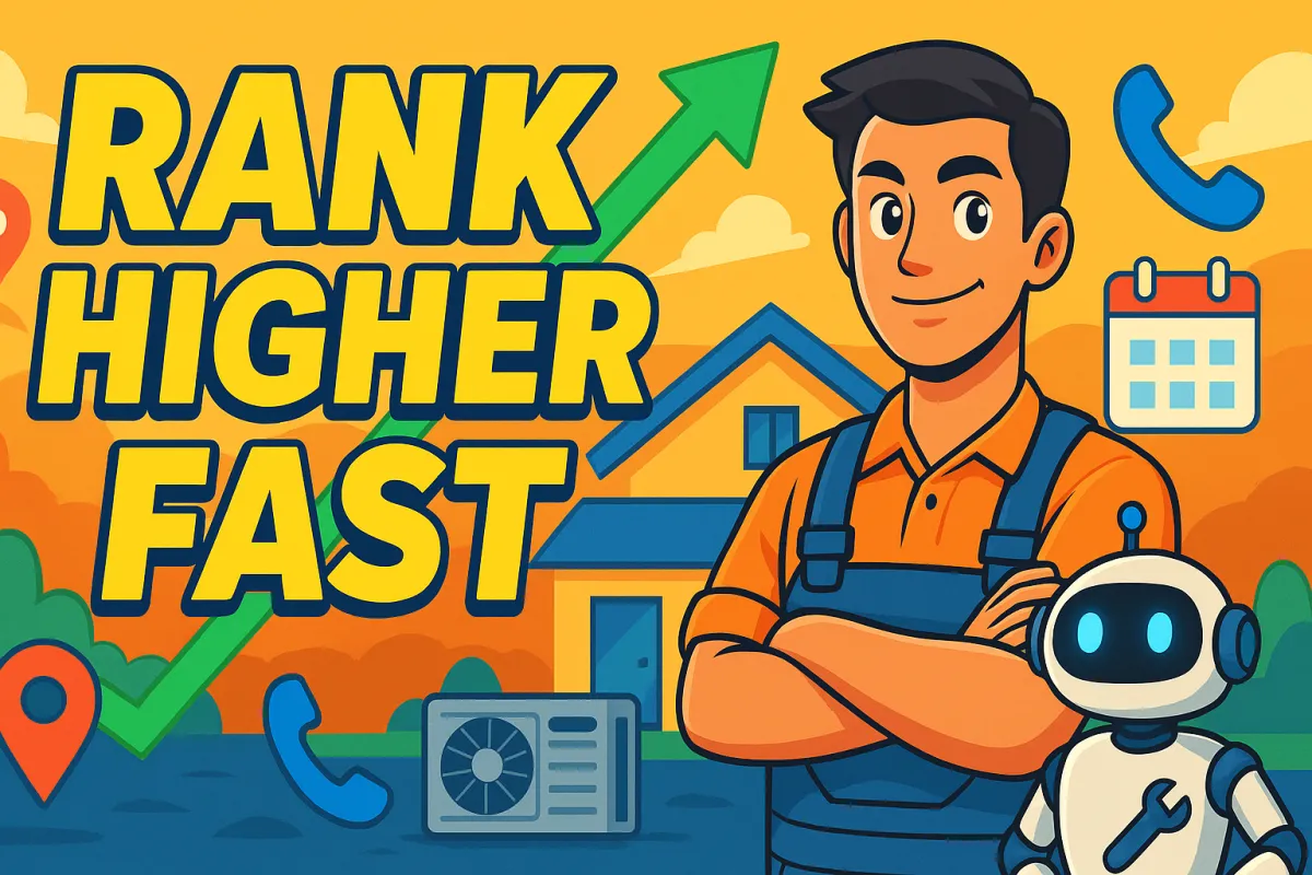 HVAC SEO thumbnail—“Rank Higher Fast”: core HVAC service pages, local SEO keywords, Google Maps rankings, organic HVAC leads for contractors in Canada.