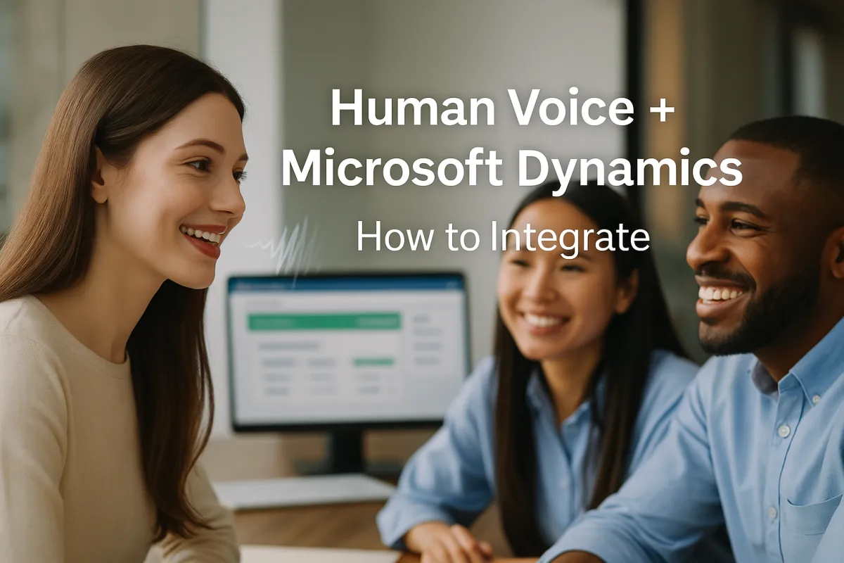 Integrate voice AI with Microsoft Dynamics 365 — humanized voice demo thumbnail showing waveform and Dynamics dashboard.