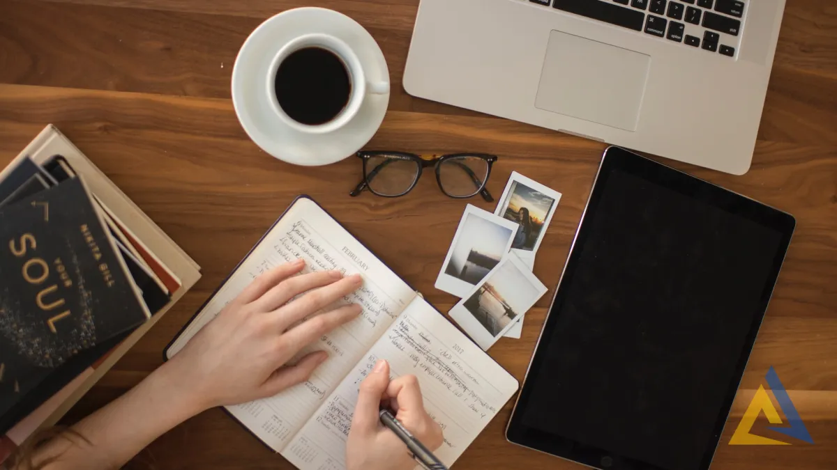 person holding ballpoint pen writing on notebook photo