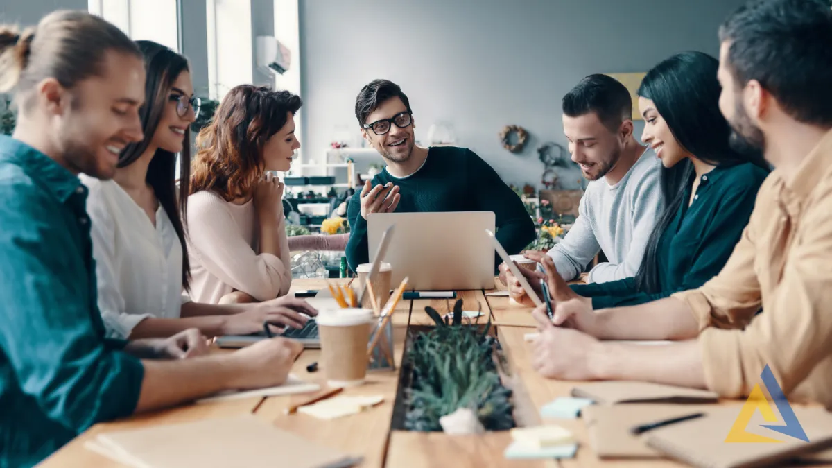 Group of people working on marketing strategy in office environment