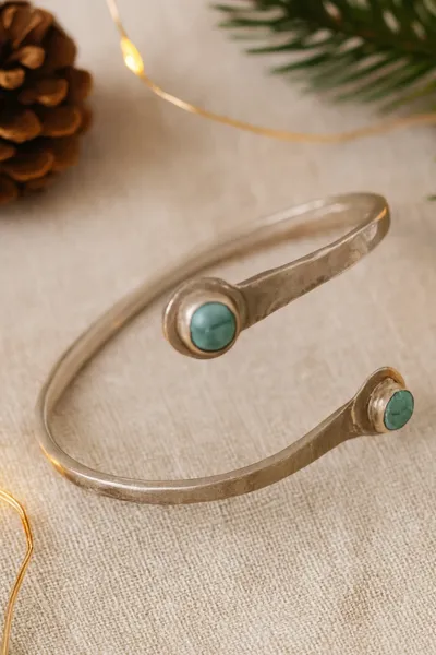 “Handcrafted turquoise and sterling silver cuff by Wild Meadow Studio, artisan-made jewellery and December birthstone gift.”
