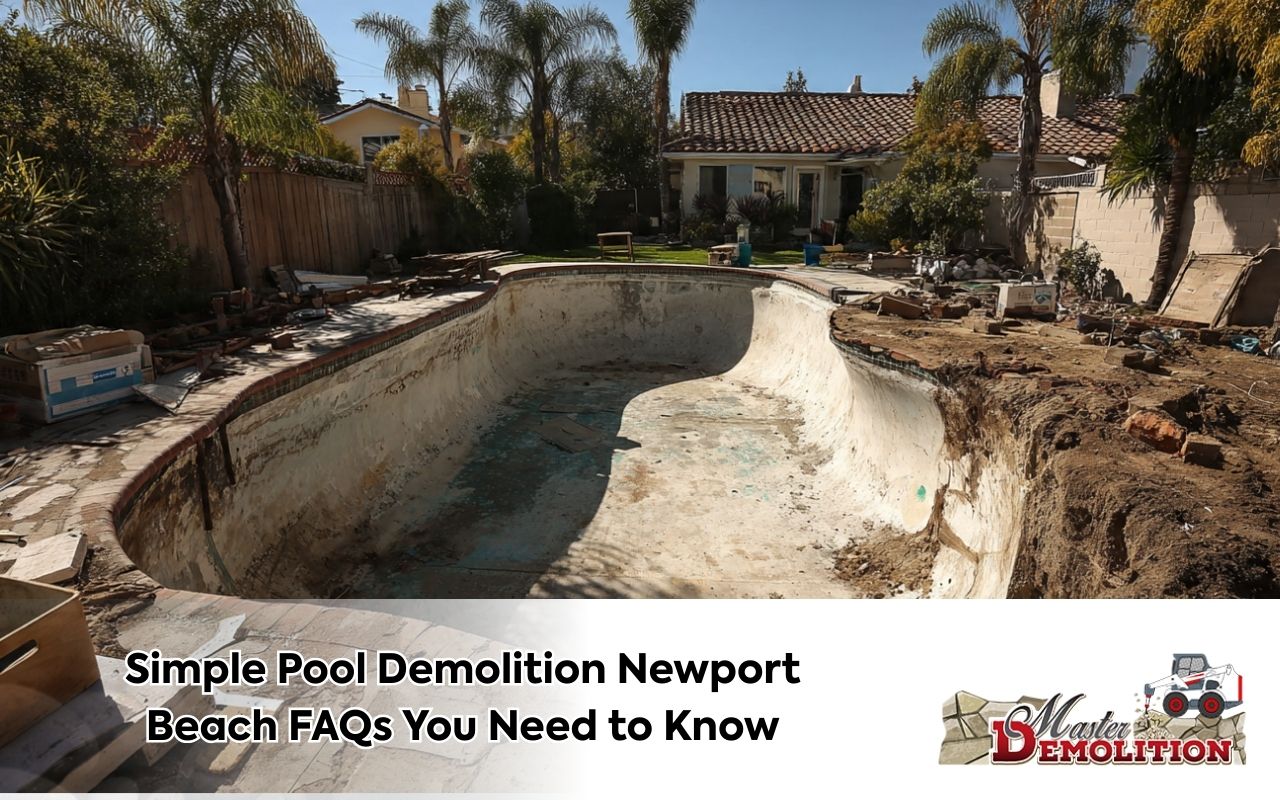 Pool Demolition Newport Beach FAQs showing a permit and inspections checklist for a compliant demolition plan.