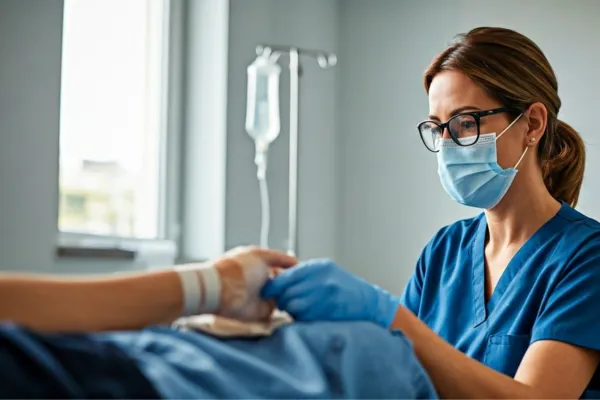 Healthcare professional caring for a wound