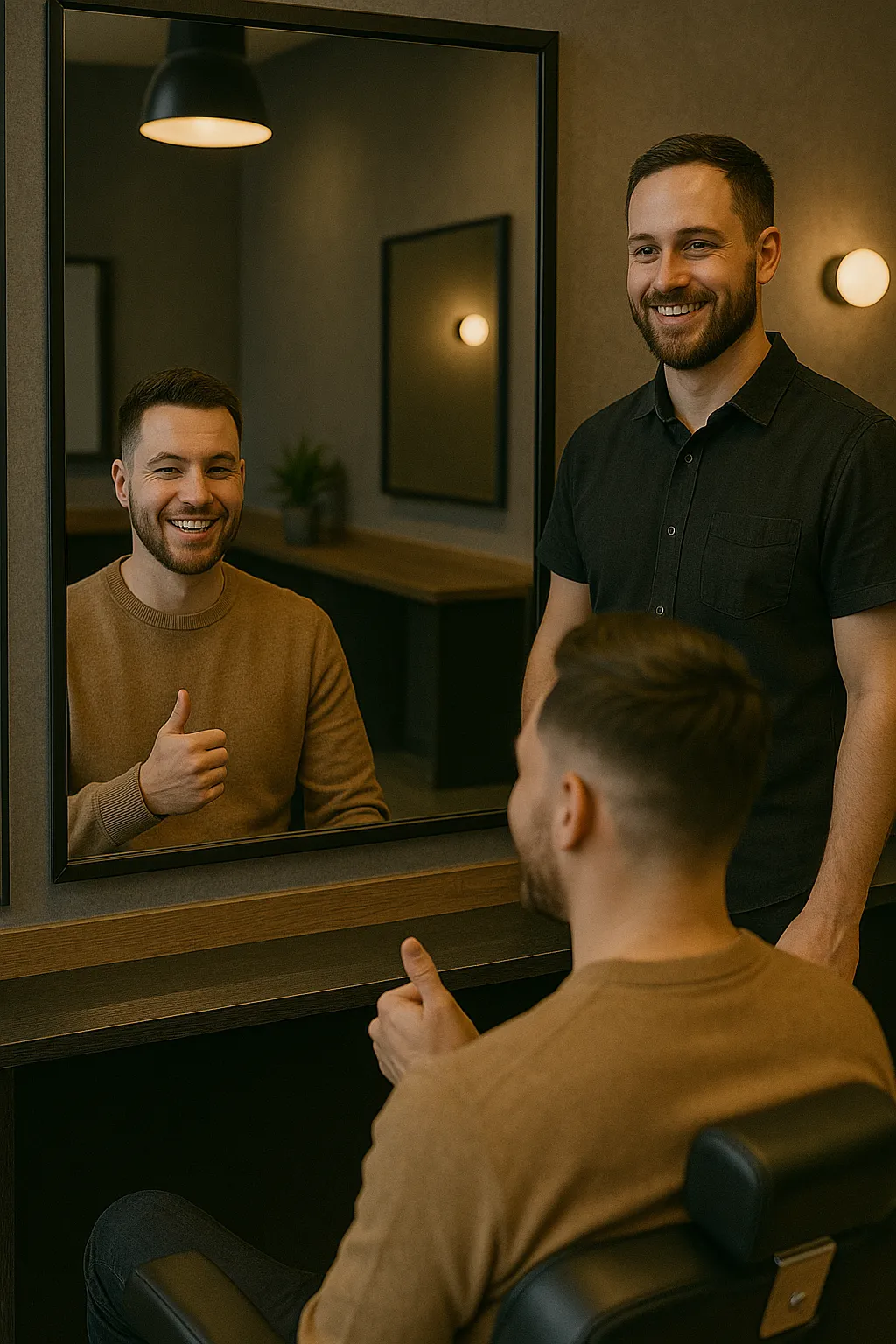 barber Posing with a happy client