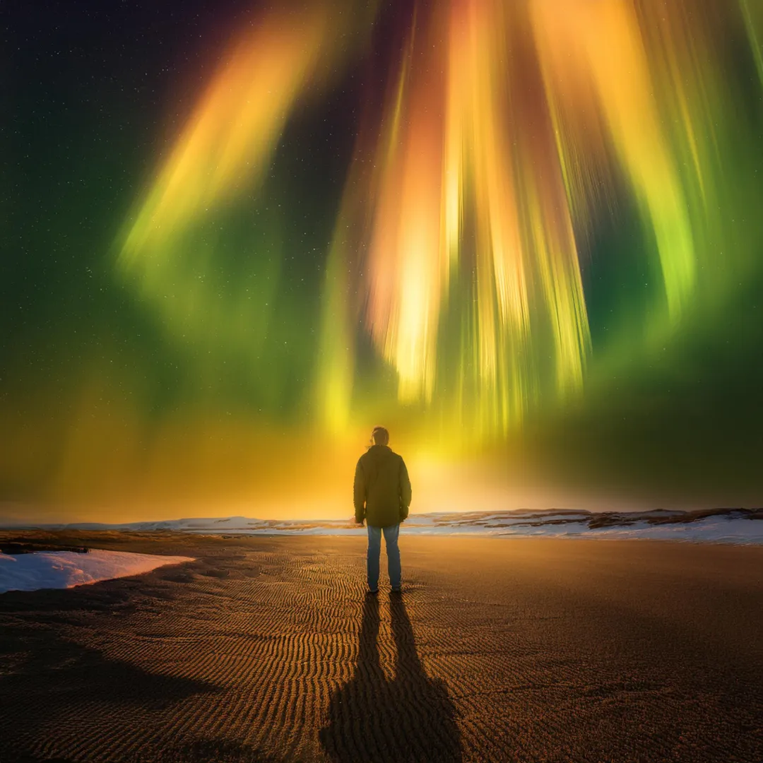 man standing in front of northern lights