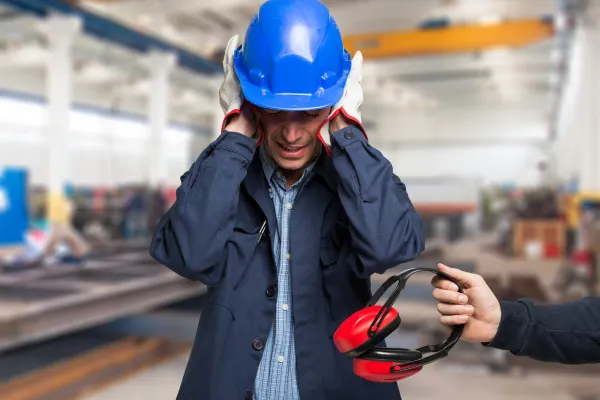 Worker Protecting His Ears from the Noise