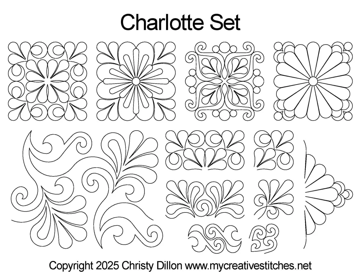 Traditional quilting design with quilted feathers in vining arrangement.