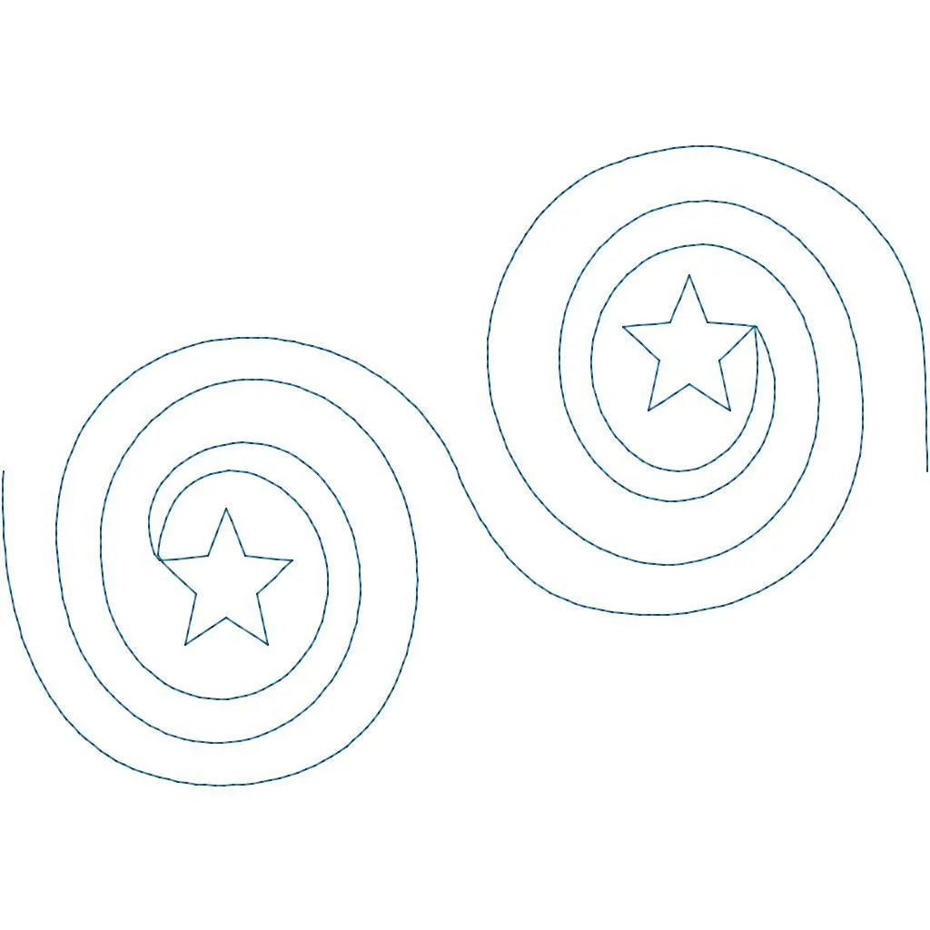 Whimsical quilting design with connected swirls with five-pointed star in the centers.