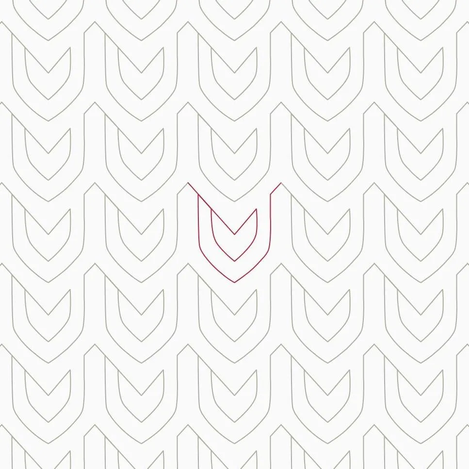 Modern quilting design with line drawing in shape of a shield, with inner and outer shield shape.