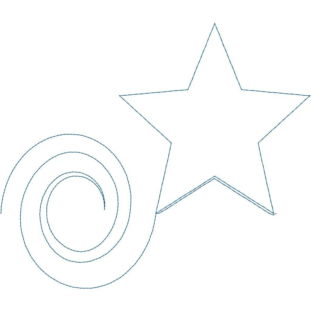 Whimsical quilting design with swirl connected to a five-pointed star.