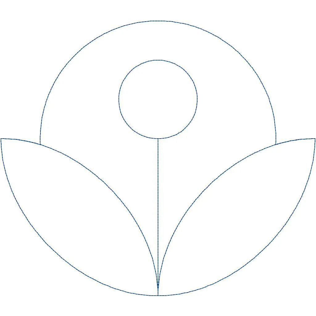 Modern quilting design with orange peel shapes forming the base of a clam shell shape with a circle and line in the center, suggesting a graphic plant shape.