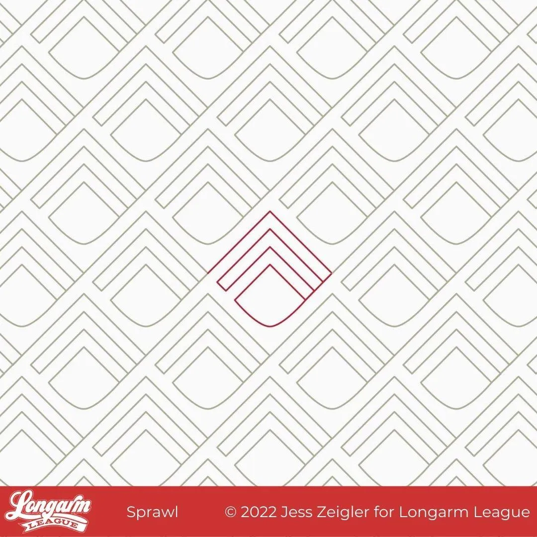 Modern quilting design with echoed on-point square with a rounded bottom corner.