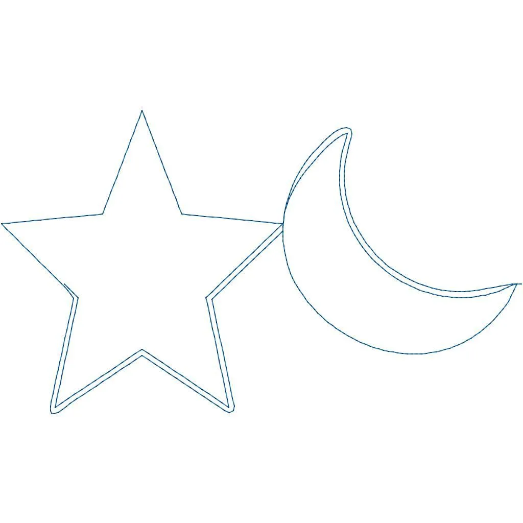 Whimsical quilting design with five-pointed star and crescent moon.