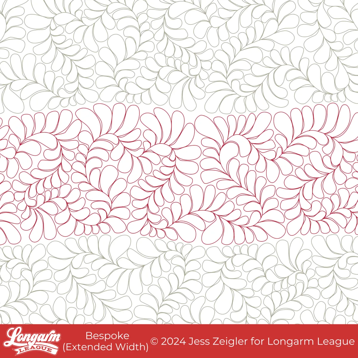 Traditional quilting motif with meandering curves with traditional quilted feather loops.