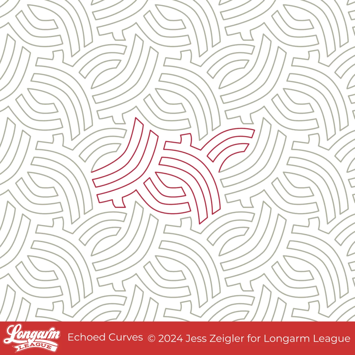 Modern quilting design with parallel curves interlocking with parallel curves.