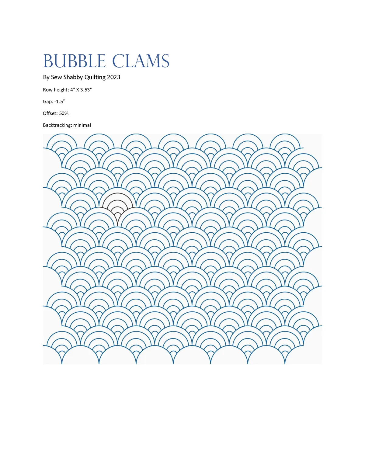 Traditional quilting motif of clamshell shapes created by successive arches nested in offset rows.