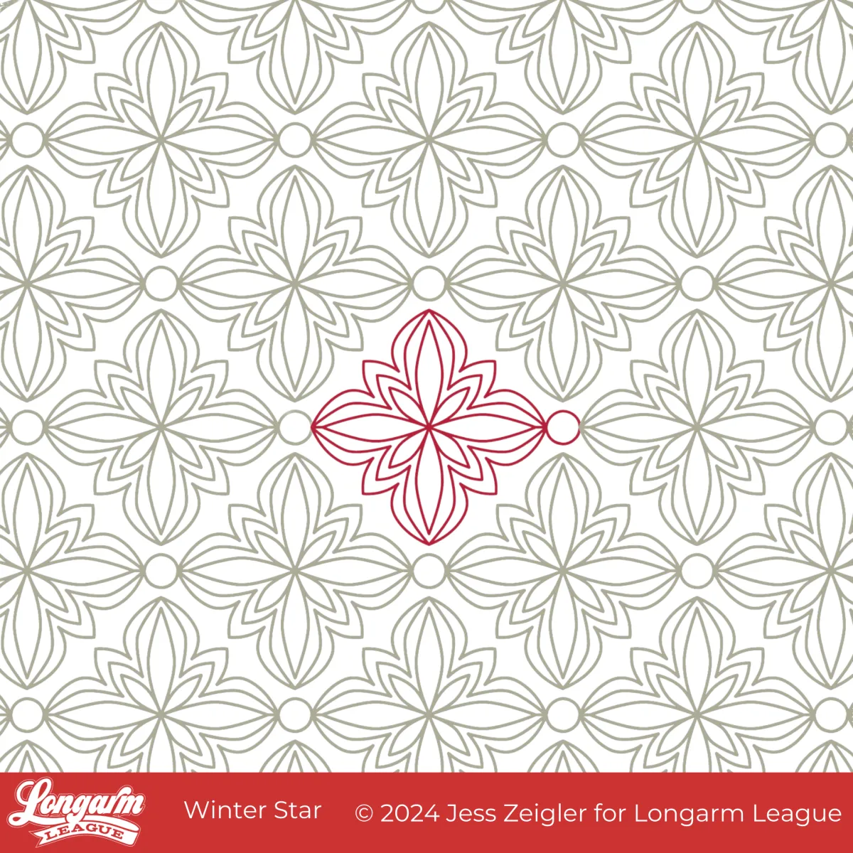 Holiday quilting design with high-pointed star surrounded by double lines outlining the shape, which are connected by small circles.  Reads as elegant or traditional for winter or Christmas.