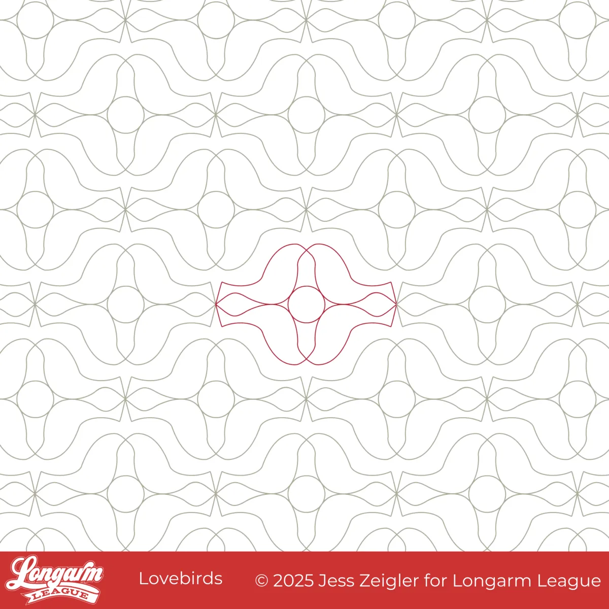 Modern quilting design with angular bird shape, mirrored on four quadrants around a circle.