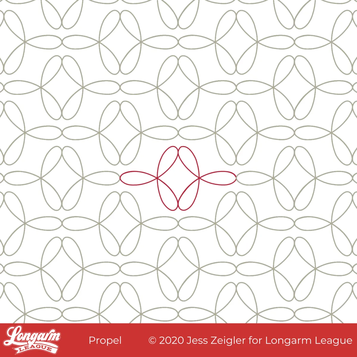 Modern quilting design with three loops, suggesting a three bladed propeller.