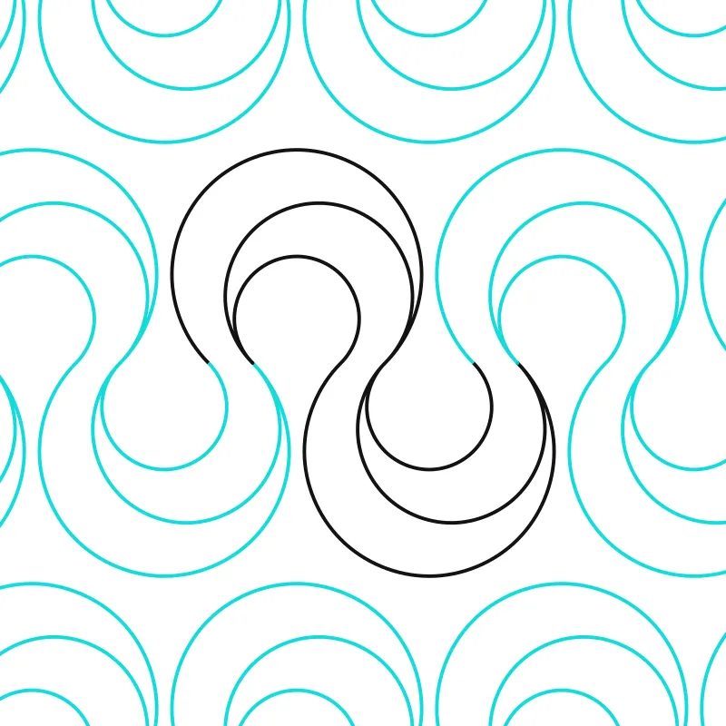 Whimsical quilting design with undulating lines that nearly loop.