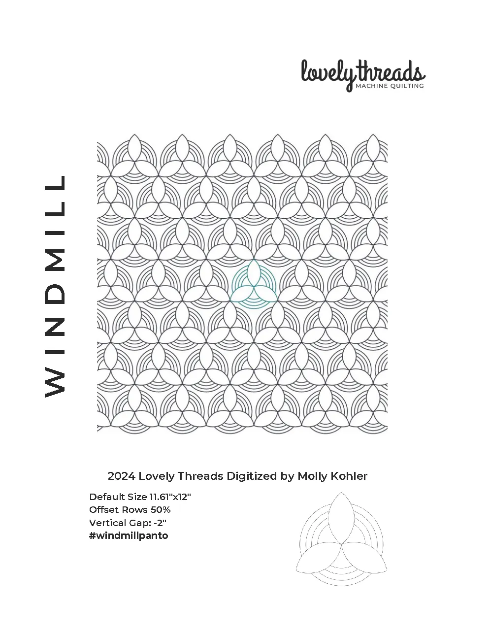 Modern quilting design with orange peel shapes in sets of three depicted on top of three concentric circles.