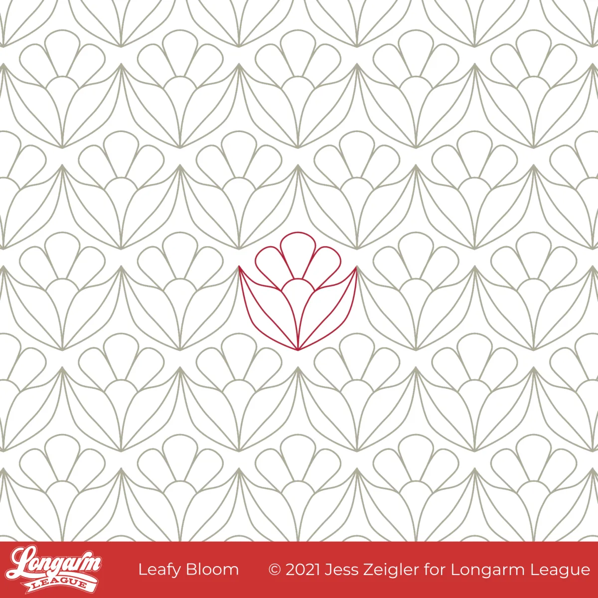 Organic quilting design with two leafs with a three petal bud in the middle.