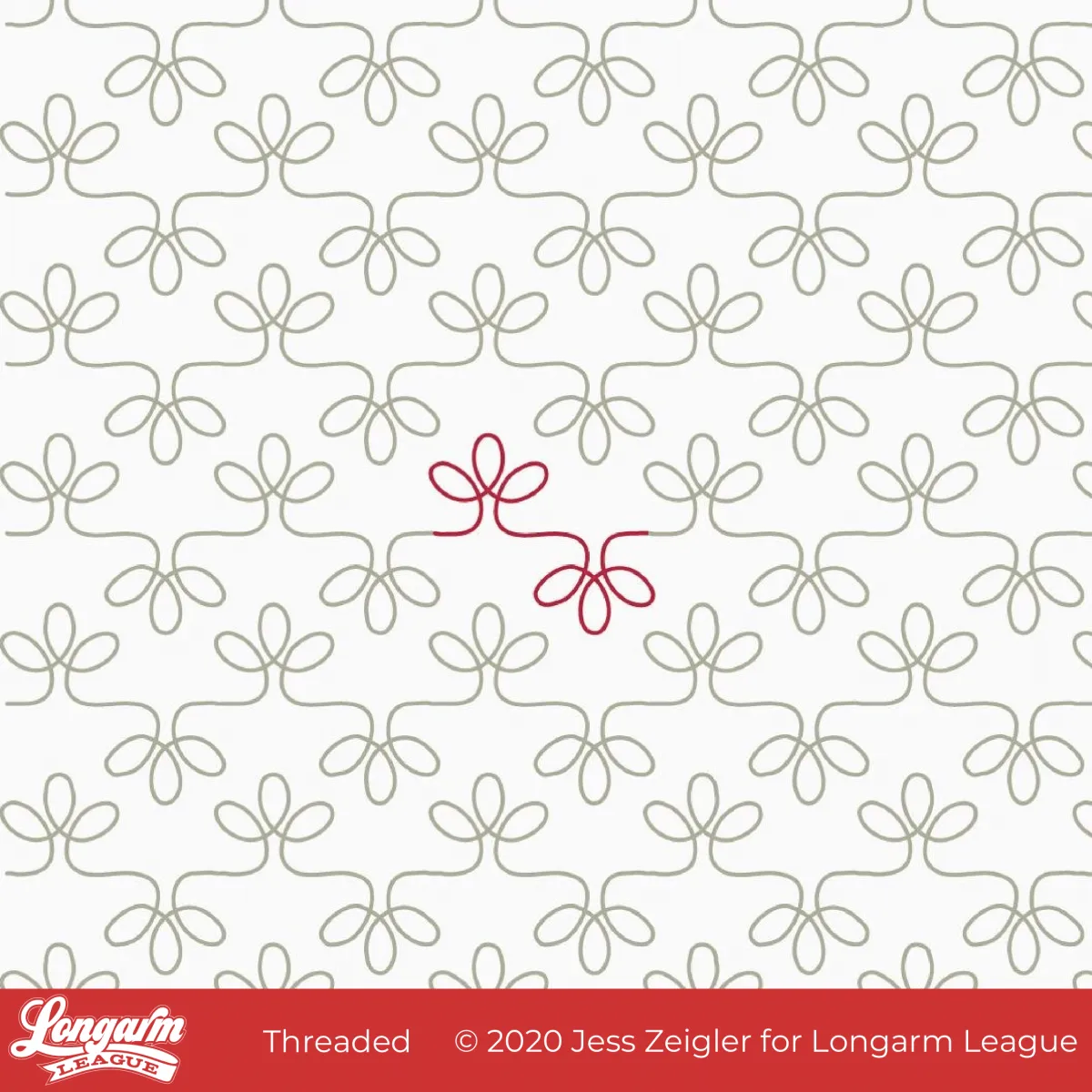 Modern quilting design with three loops on alternating sides of a line in a row.