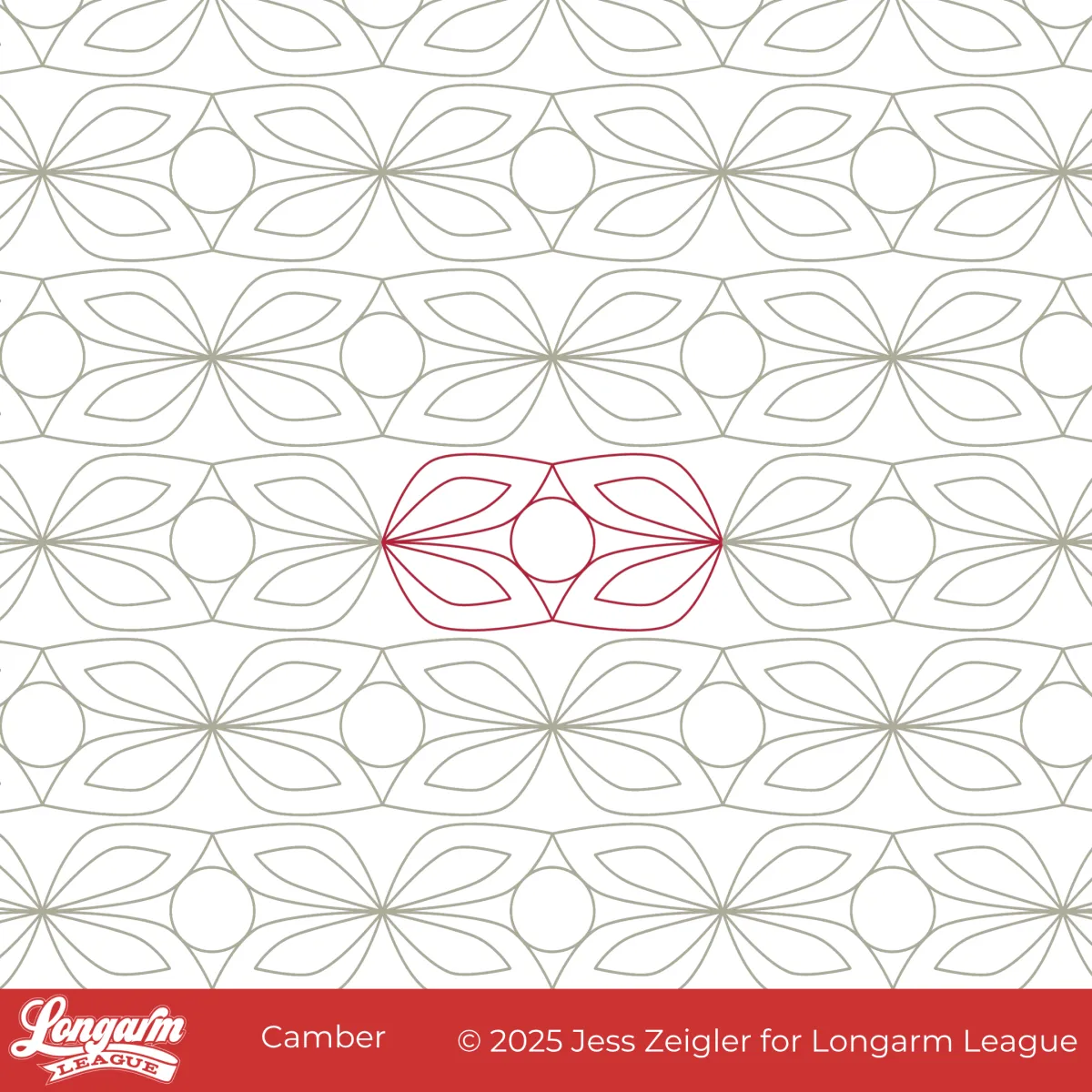 Modern quilting design with angular petals suggesting a graphic flower, with small circle between each shape.