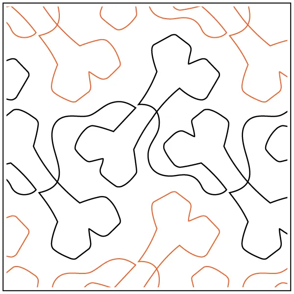 Whimsical quilting design with dog bones linked by meandering line.