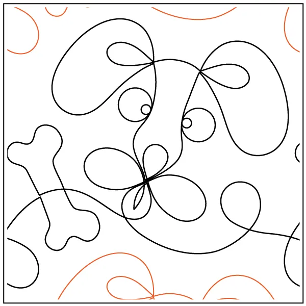 Whimsical quilting design with dog paw and swirling loops that create a dog face