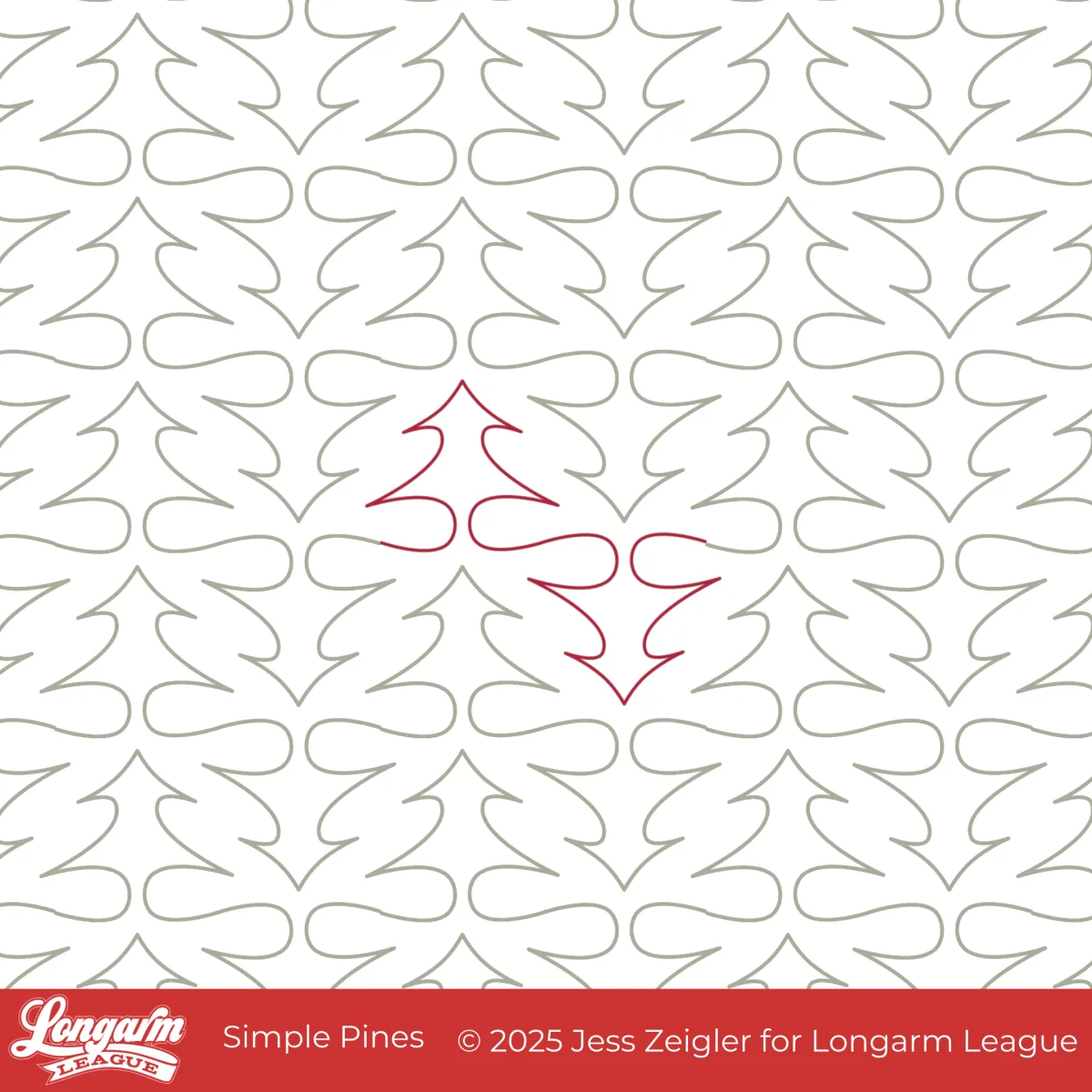 Organic quilting design with triangles shapes suggesting evergreen trees pointed in alternating direction and connected with a loop to create a grid of evergreens