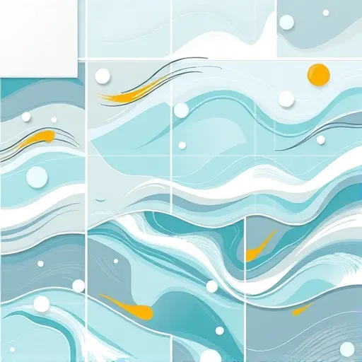 An abstract, Tachisme-inspired depiction of a modern kitchen backsplash being cleaned and maintained. The image features swirling, glossy ceramic tiles in shades of aquamarine, teal, and silvery gray, with splashes of white and warm yellow to evoke freshness. Fluid, gestural brushstrokes create luminous tile surfaces, water droplets, and movement lines suggestive of scrubbing and wiping. Subtle, rounded shapes hint at cleaning tools like sponges and squeegees, integrated into the energetic composition. The background suggests a cozy kitchen setting with loose patches representing shelves, pots, and utensils. Diffused lighting highlights cool tones balanced with warm accents, conveying a calm yet playful atmosphere. Tiny abstract bubbles and whimsical streaks enhance the sense of movement, humor, and cheerfulness. Overall, the artwork exudes an upbeat, confident mood, inspiring a joyful approach to kitchen upkeep through spontaneous, textured Tachisme brushwork.