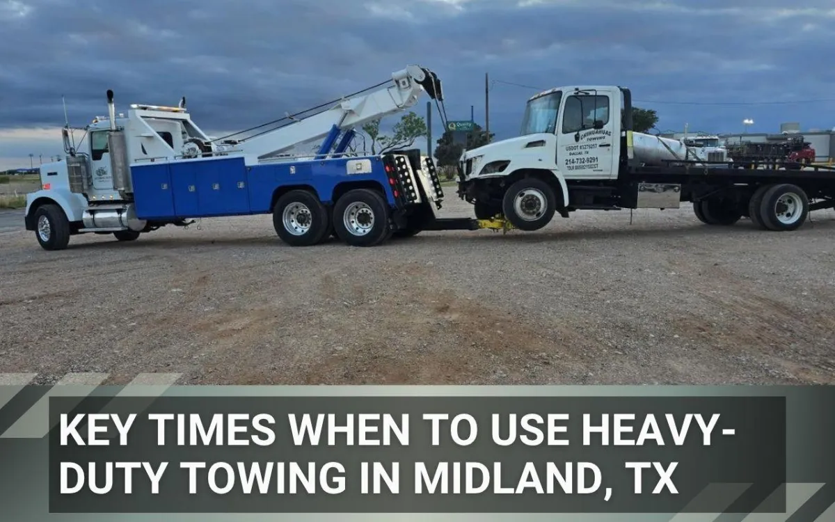 Heavy-duty tow truck assisting a stranded semi-truck in Midland, TX