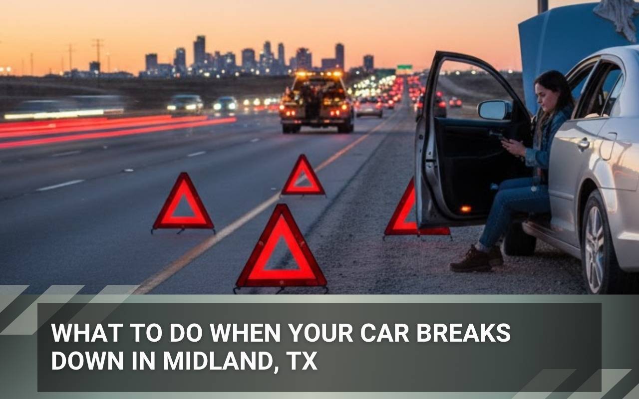 What to Do When Your Car Breaks Down in Midland, TX shoulder safety setup with triangles