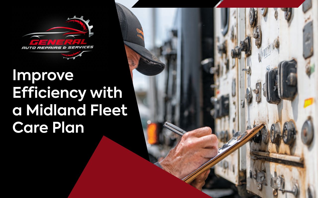 Technician performing a Fleet Maintenance Program in Midland inspection on a work truck