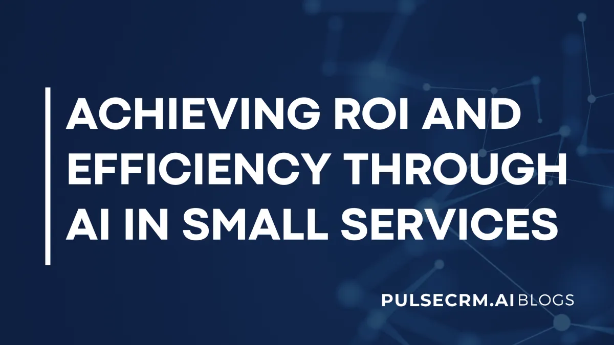 A thumbnail image featuring the blog post title 'My Journey: AI Transforms Small Service Businesses for Efficiency’ in bold text against a modern, futuristic background with abstract digital elements.