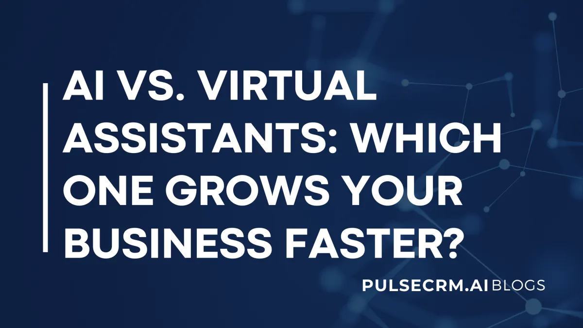 A thumbnail image featuring the blog post title 'AI vs. Virtual Assistants: Which One Grows Your Business Faster?’ in bold text against a modern, futuristic background with abstract digital elements.