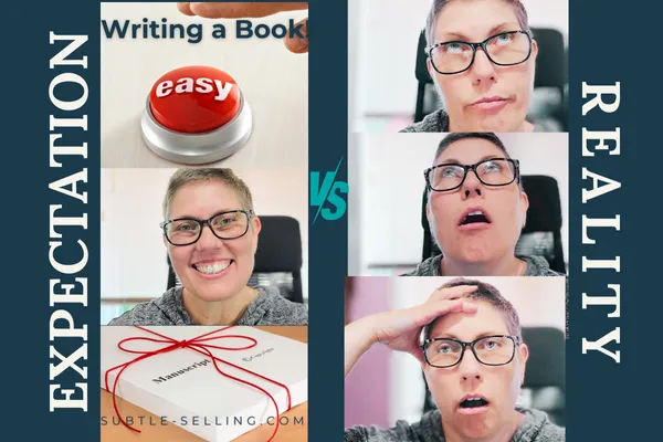 woman author in various poses to show expectation vs reality of writing process