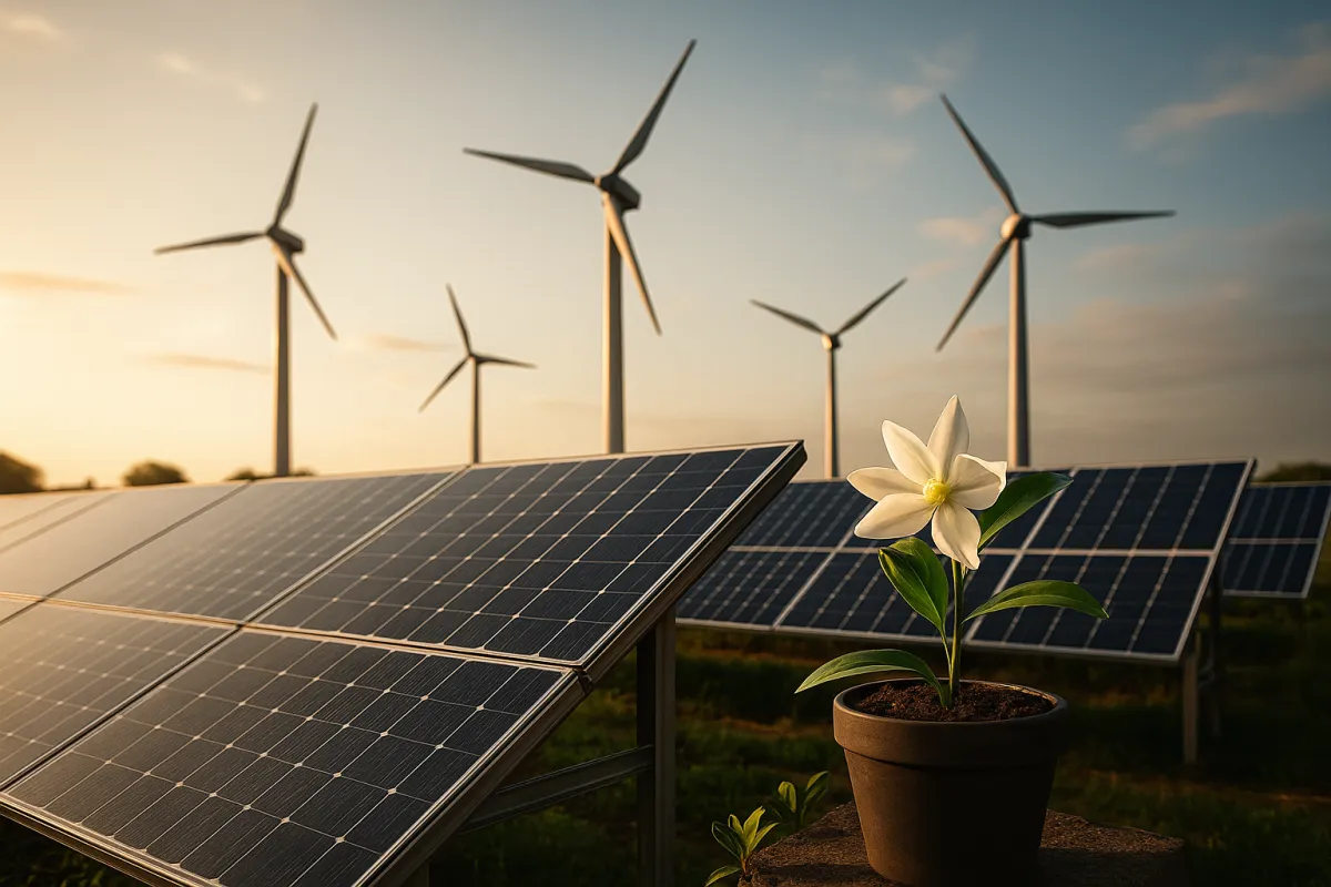 Solar panels and Guatemalan farmers working together for sustainable energy and community development.