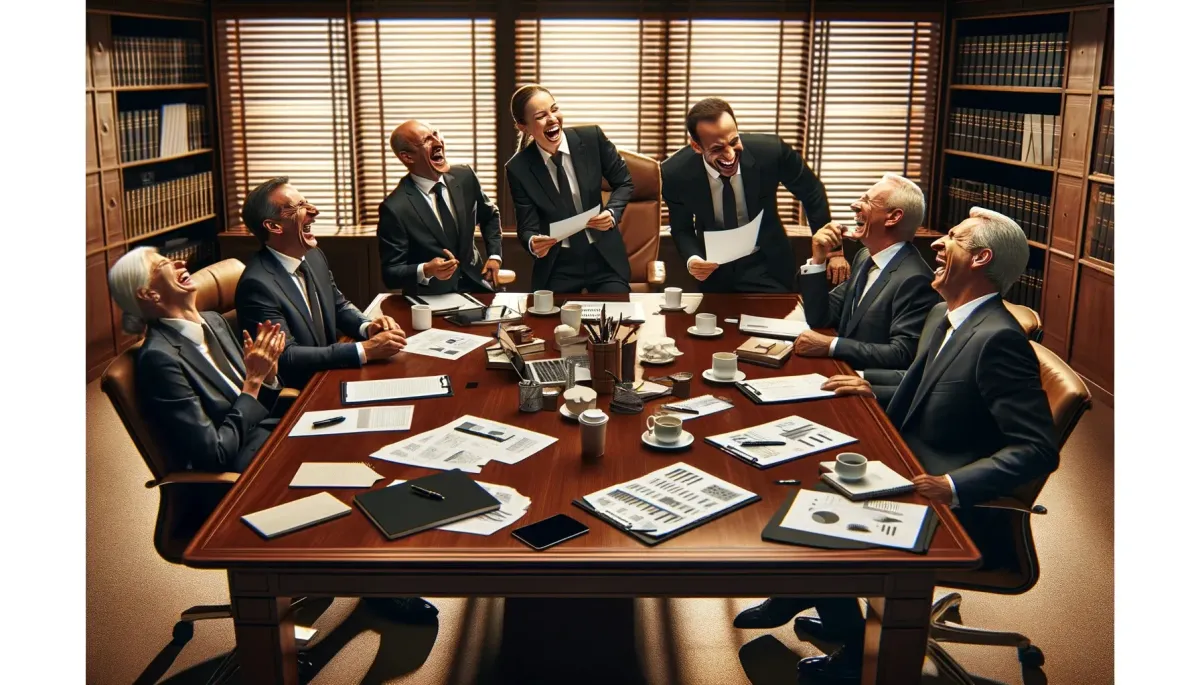 ejecutivos riendose en una mesa