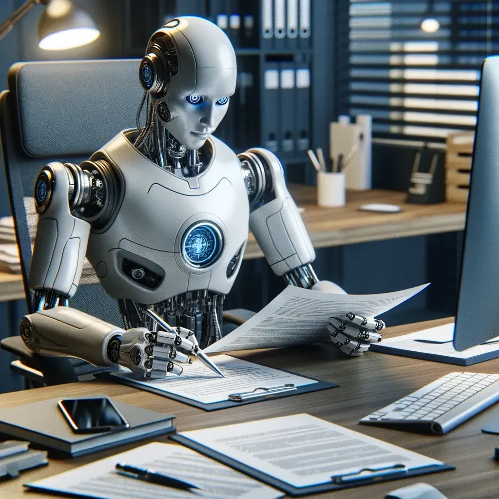 un robot trabajando en un documento