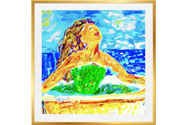 Modern impressionist painting of a woman in a body of water, symbolizing self-care, self-acceptance, and the nurturing journey of self-love.
