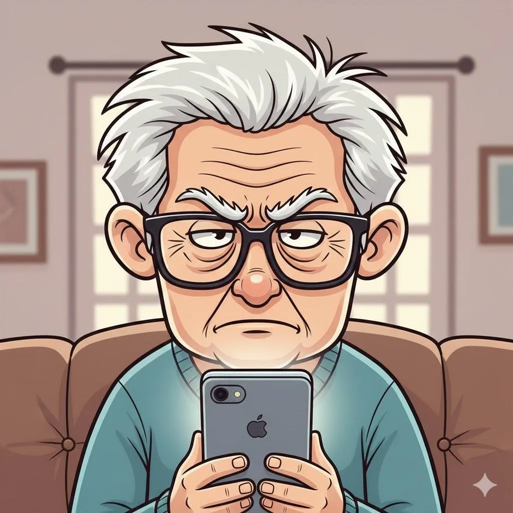 Older man looking frustrated while using a smartphone after an app update changed the screen