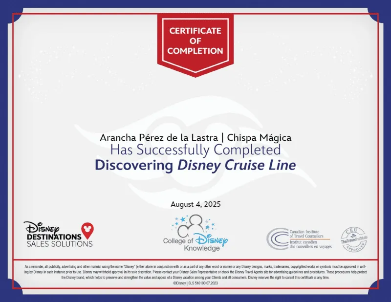 Especialistas en destinos Disney (formación continua Discovering Cruise Line)