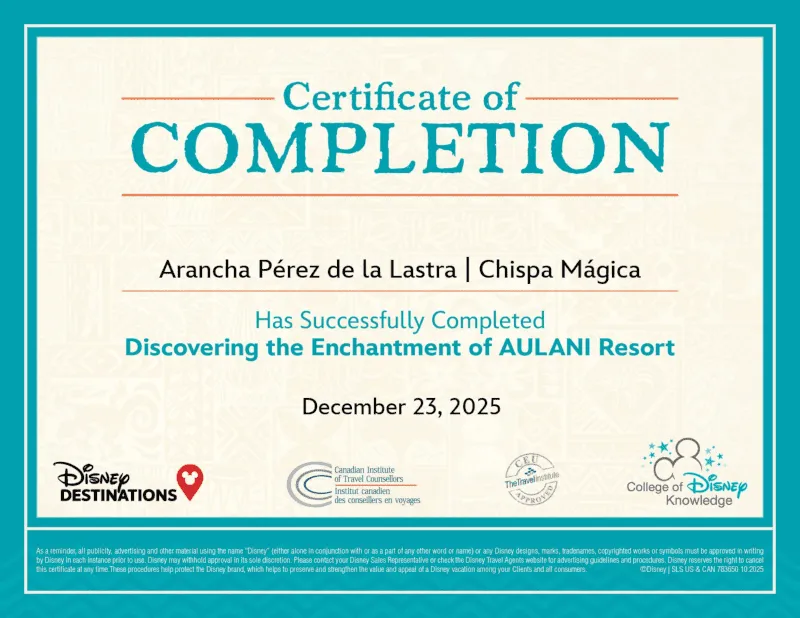 Especialistas en destinos Disney (formación continua Discovering the Enchantment of AULANI Resort)