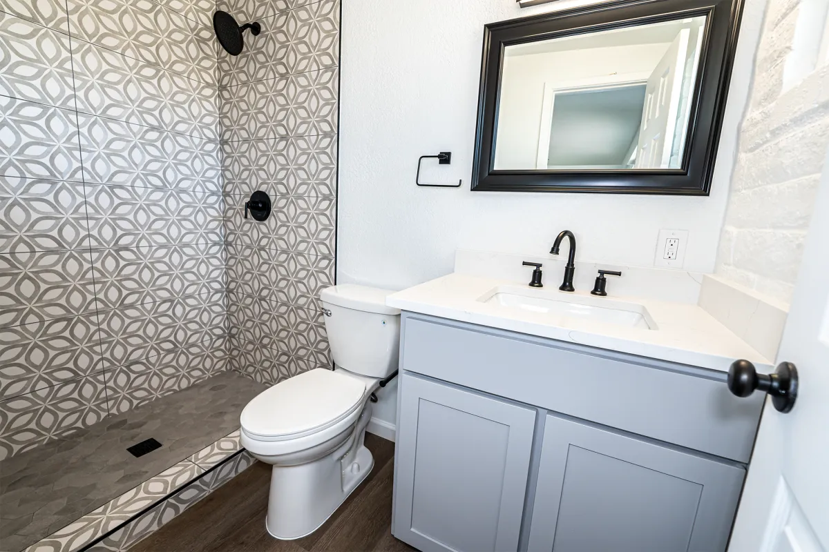 alt="Before and after photos of expert bathroom remodel by Unique Remodel in Tucson AZ"