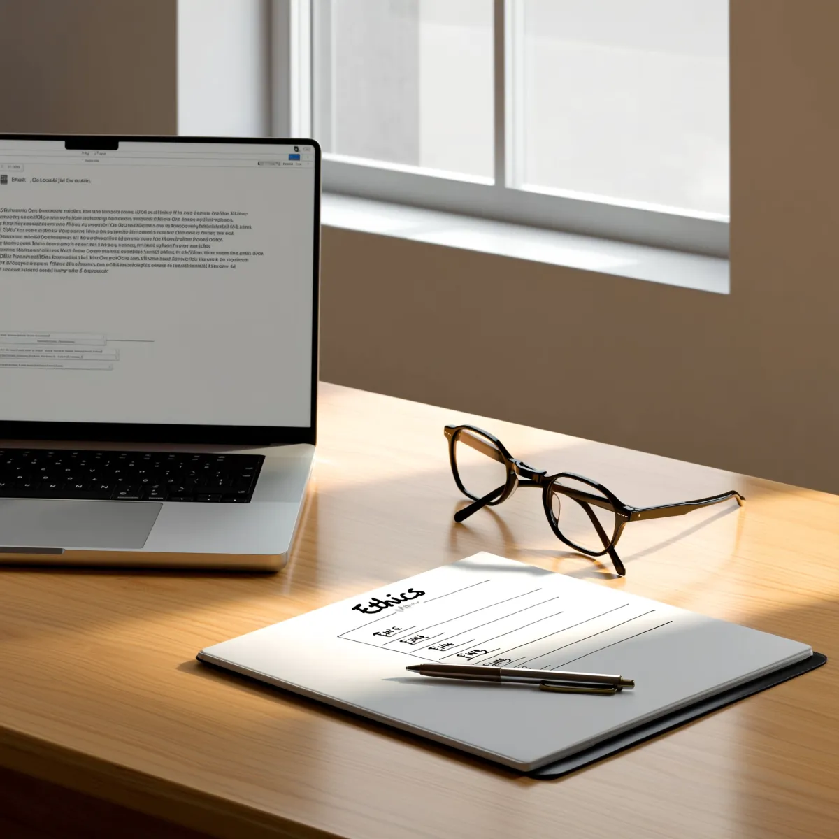 A notebook open to a checklist titled Ethics